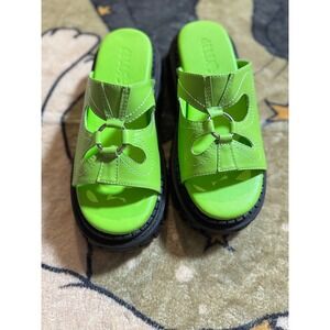 Dolls Kill Lime Green Platform Slides Sandals Chunky Lug Sole Grungecore‎ Women